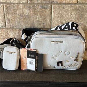 NWT Karl Lagerfeld Gray Crossbody Bag with Paris Accents